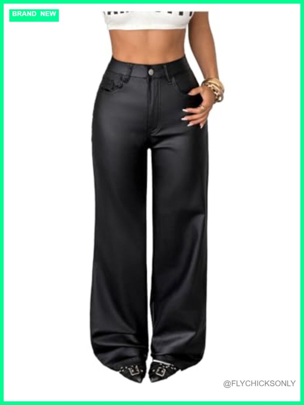 High Waisted PU Leather Pants Punk Straight Leg Trousers